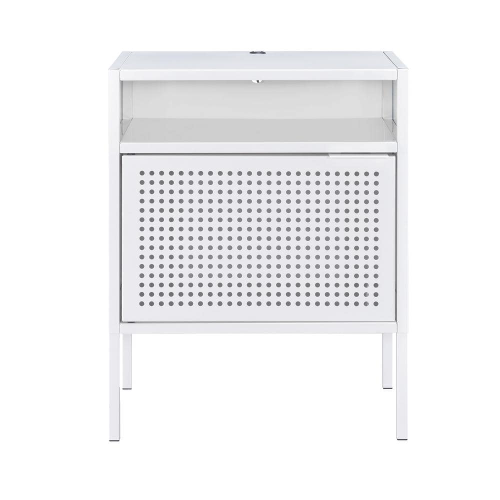 Gemma 19" White Metal Nightstand with USB Port