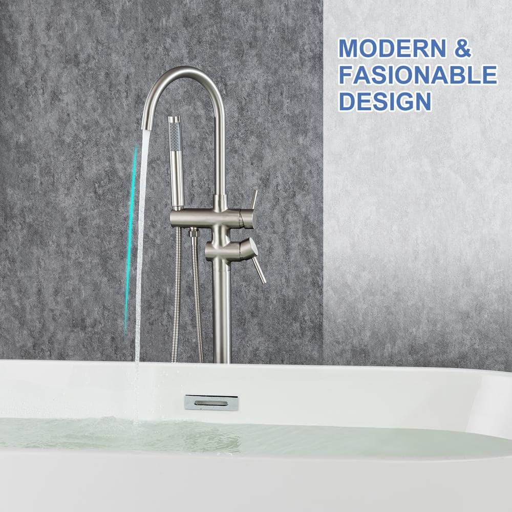 Brushed Nickel Freestanding Tub Filler with Hand Shower