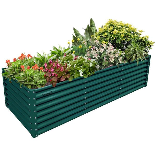 Unbranded Green 96 in. x 36 in. x 24 in. Galvanized Raised Garden Bed, Rectangular Metal Planter Box for Vegetables Flowers Fruits