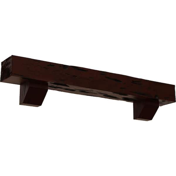 Ekena Millwork 8 in. x 10 in. x 7 ft. Pecky Cypress Faux Wood Fireplace Mantel Kit with Ashford Corbels, Natural Pecan
