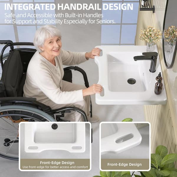 Zeafive 24 in. L x 19.7 W x 5.3 D ADA Wall-Hung Bathroom Sink
