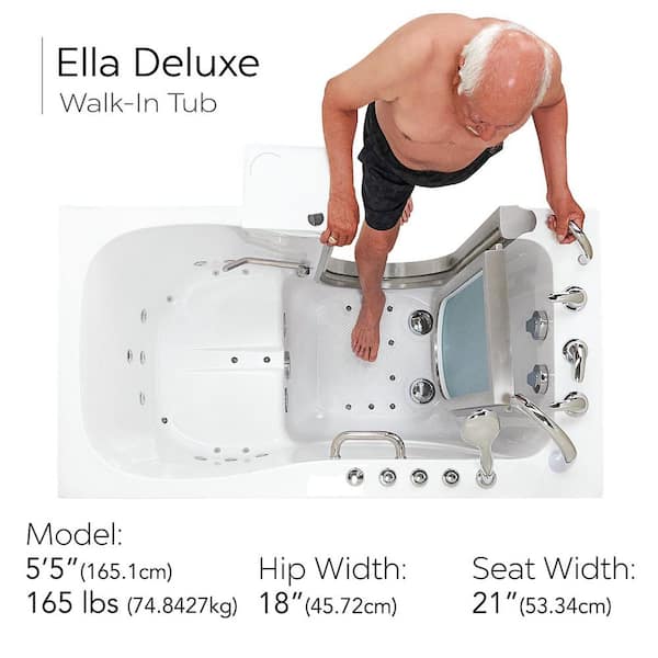 Deluxe 55 in. Acrylic Walk-In Whirlpool and Air Bath Bathtub in White, Fast Fill Faucet Set, RHS 2 in. Dual Drain