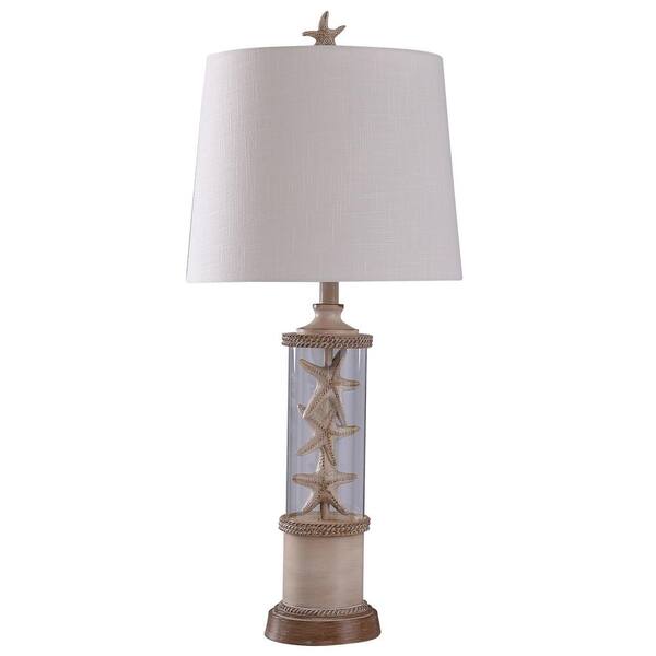 StyleCraft Ingram 33.5 in. Wood and Glass Table Lamp with Starfish and Rope Detail