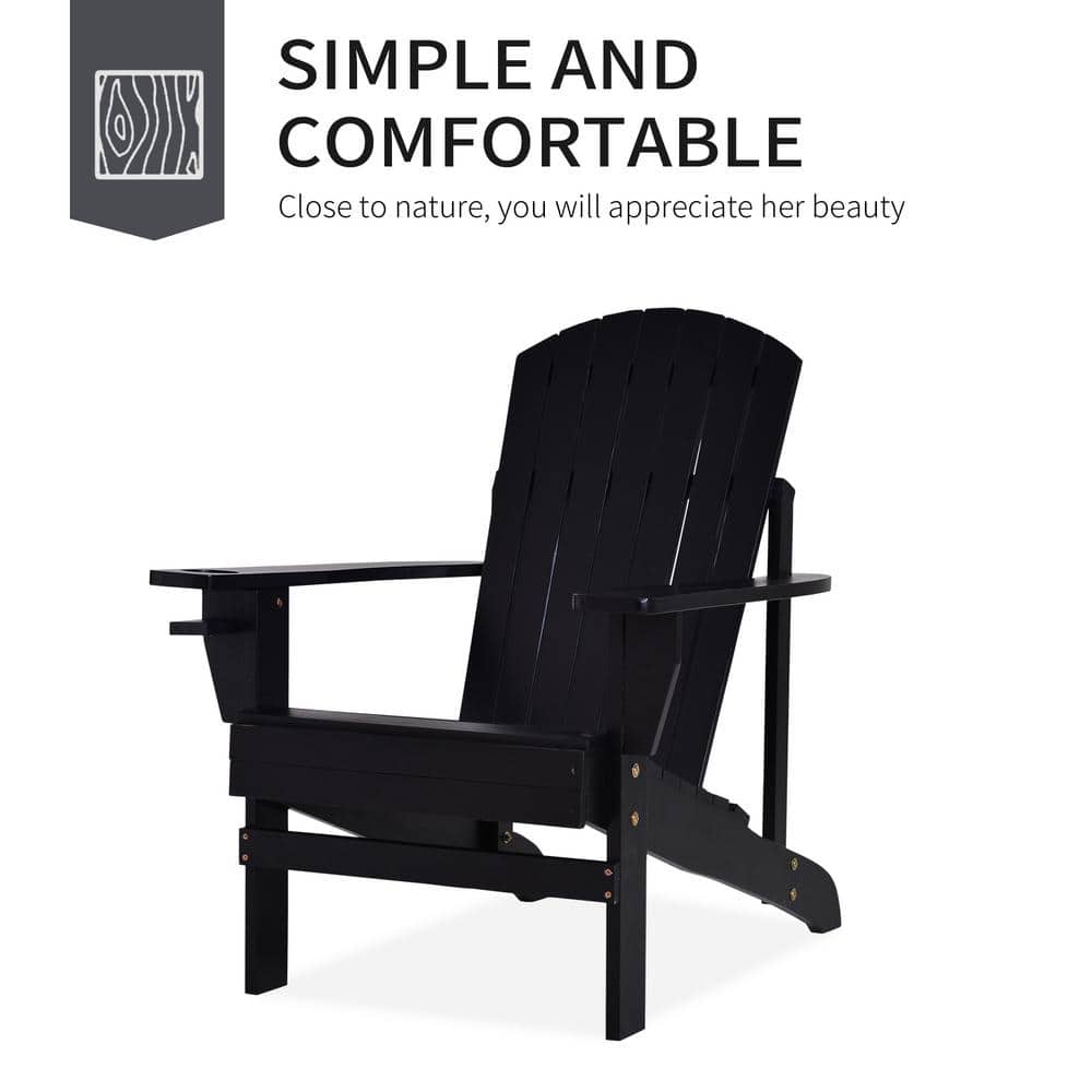 Black Fir Wood Adirondack Chair with Cupholder