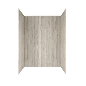 Passage 60 in. x 72 in. 2-Piece Glue-Up Alcove Shower Wall with Corner Shelf in Pewter Travertine