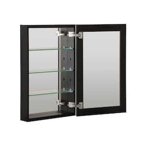 19 in. W x 30 in. H Black Glass Recessed/Surface Mount Rectangular Medicine Cabinet with Mirror