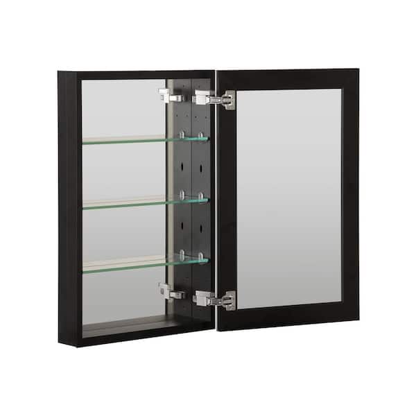 ANGELES HOME 19 in. W x 30 in. H Black Glass Recessed/Surface Mount Rectangular Medicine Cabinet with Mirror