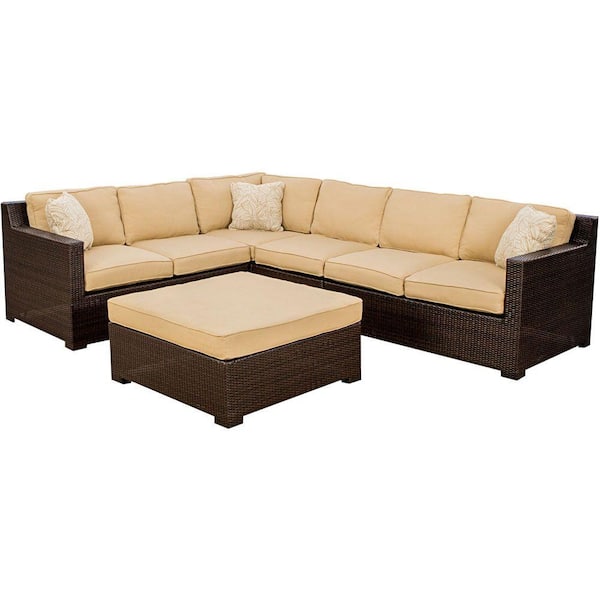 Hanover Metropolitan 5-Piece Patio Sectional Seating Set with Sahara Sand Cushions