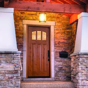 36 in. x 80 in. Craftsman 3 Lite Arch Stained Knotty Alder Wood Prehung Front Door