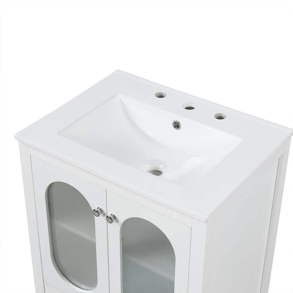 White 24" Freestanding Bathroom Vanity with Ceramic Sink