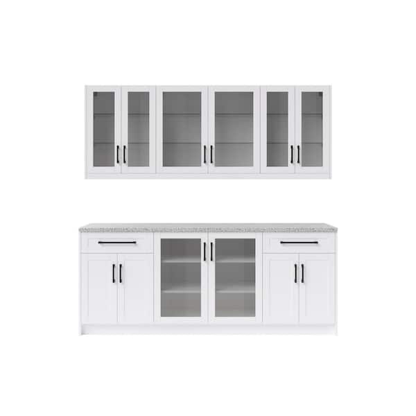 NewAge Products White Home Bar Cabinet Set with Contemporary Matte Black Handles (7-Pieces)