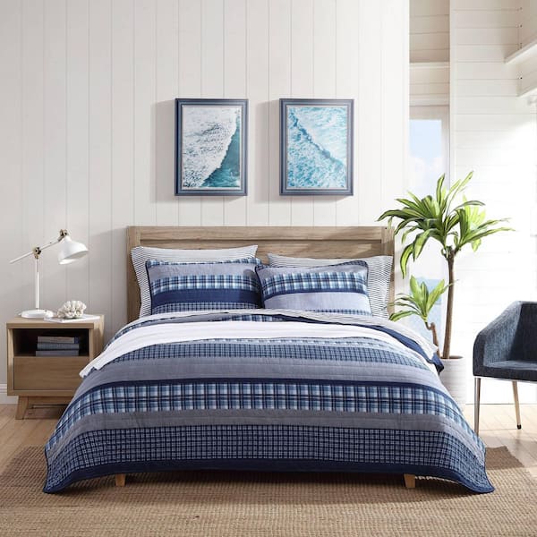 Nautica Addison 3-Piece Blue Cotton King Quilt Set