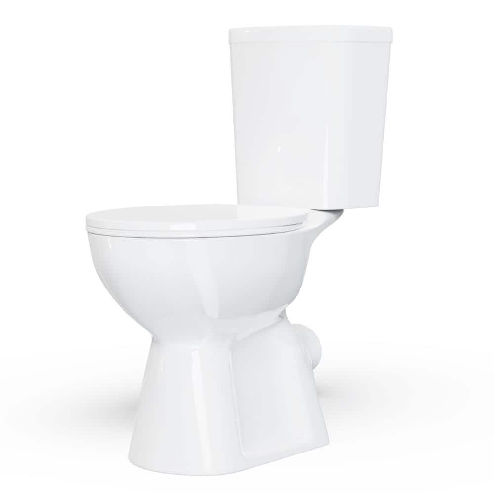 19 in. Rear Discharge Toilet 2-Piece 1.0/1.6 GPF Dual Flush Round Toilet in White, Seat Included -  Simple Project, HD-US-HT-120-03