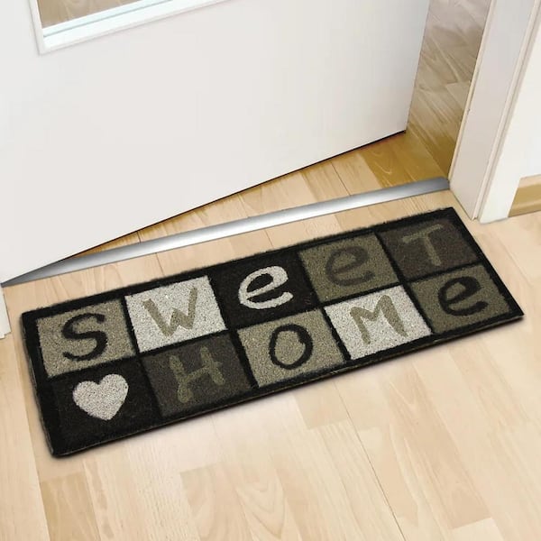 Printed Black and Grey Sweet Home 30 in. x 10 in. Coir Coco Long Door Mat