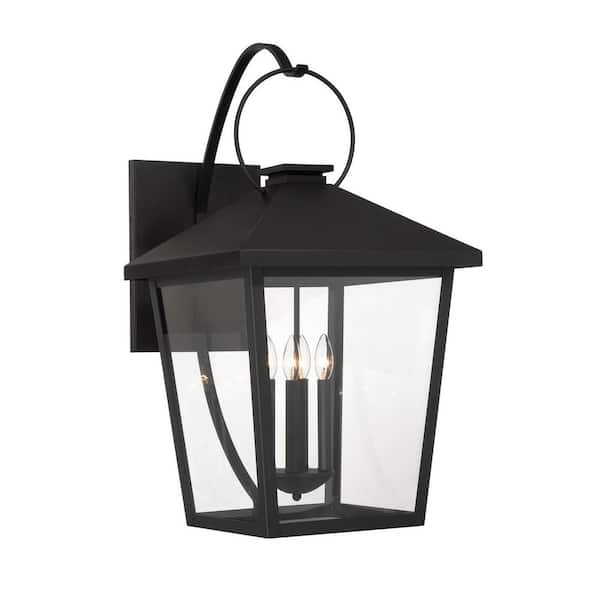 Parkside 32 in. Sand Coal Black Outdoor Hardwired Lantern Wall Sconce with Clear Glass Shades, No Bulbs Included
