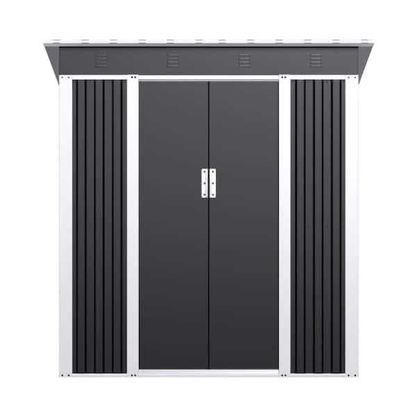Aobabo Install Metal Shed 6 ft. W x 4 ft. D Metal Shed with Sliding Door in Black (24 Sq. Ft.)