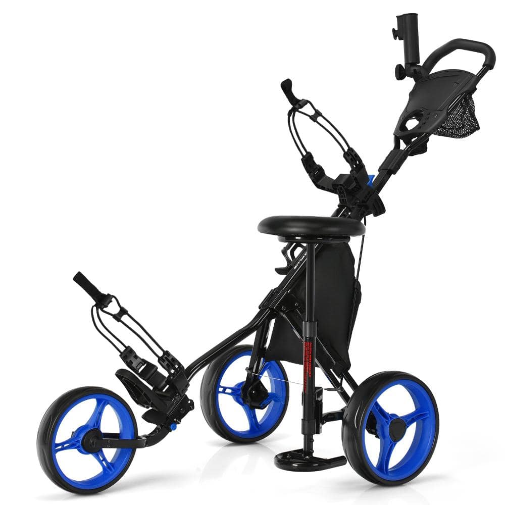 3-Wheel Folding Golf Push Cart 30 lb. Capacity Seat Scoreboard Umbrella Holder 2 Cup Holders Foot Brake EVA Wheels price history on PriceWatchPro