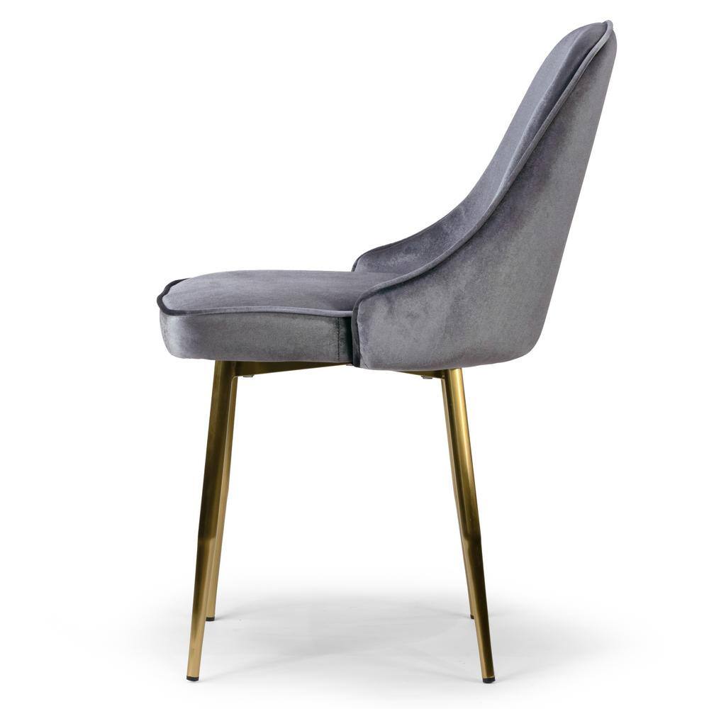 Set of 2 Sandy Brown Velvet Parsons Dining Chairs with Brushed Golden Steel Legs