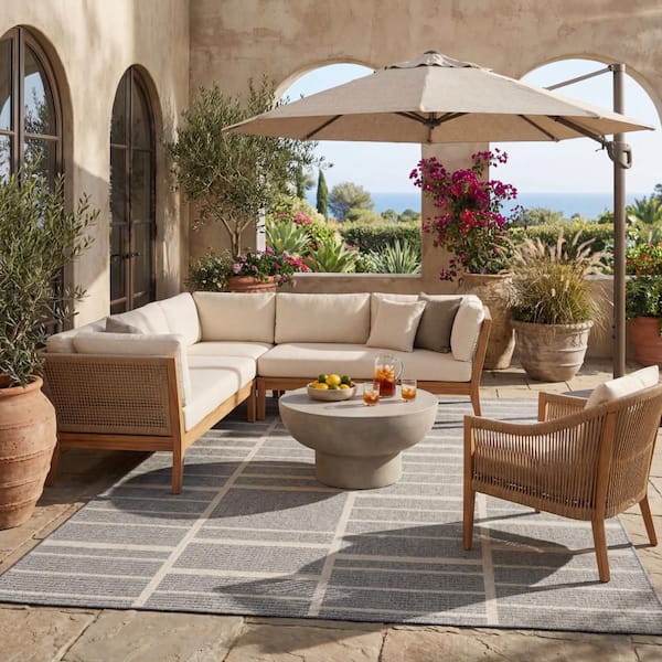 Delyra Striped Blue 5 ft. x 8 ft. Outdoor Area Rug