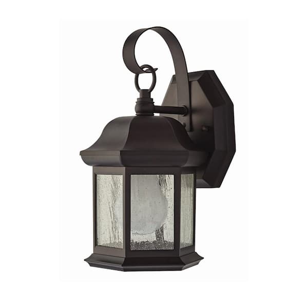 Hampton Bay 1-Light Bronze Outdoor Wall Lantern Sconce with Seeded Glass 2-PK 