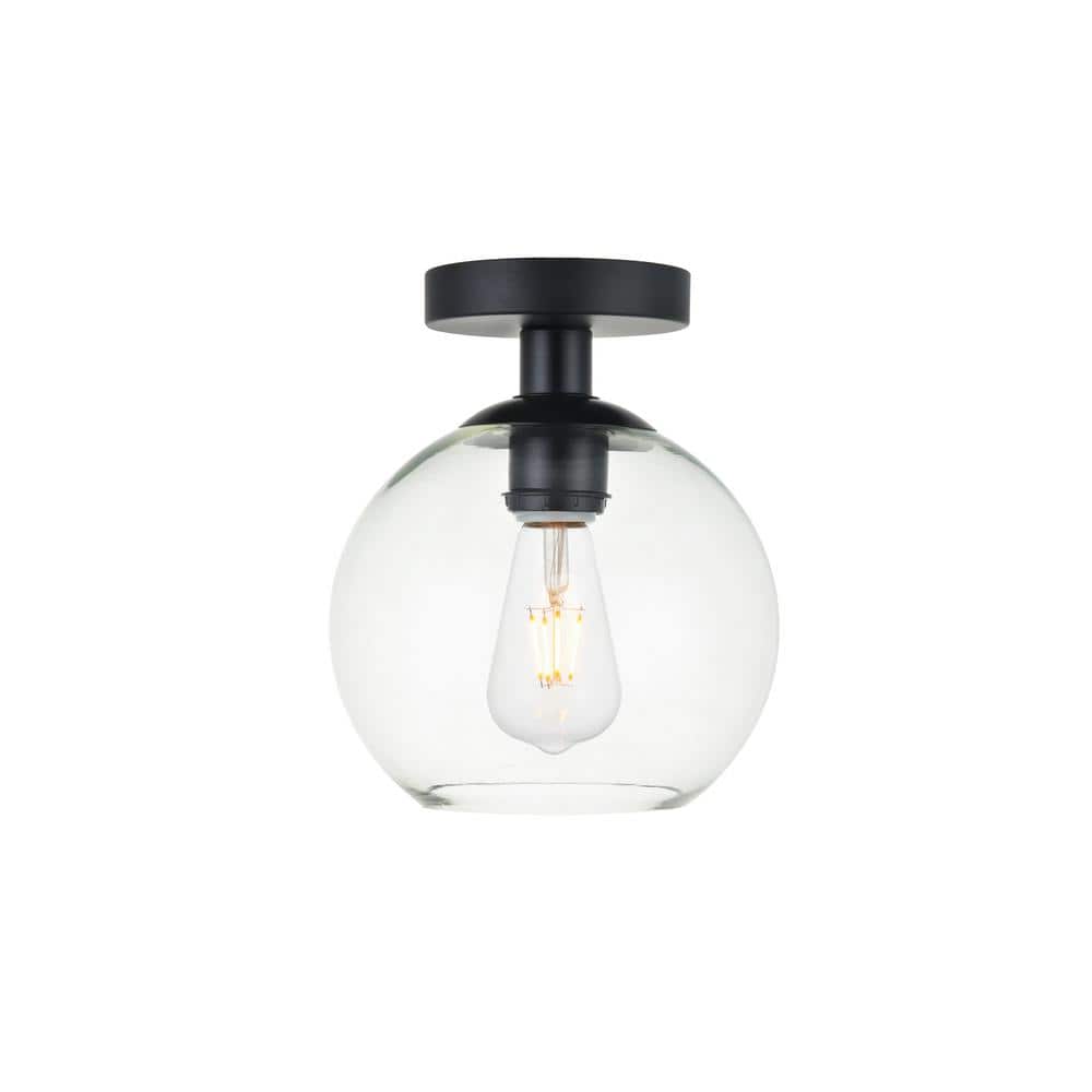 Timless Home 7.9 in. 1-Light Midcentury Modern Black and Clear Flush Mount 