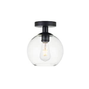 Timless Home 7.9 in. 1-Light Midcentury Modern Black and Clear Flush Mount with No Bulbs Included