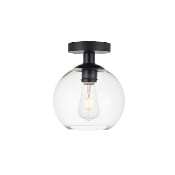 Unbranded Timless Home 7.9 in. 1-Light Midcentury Modern Black and Clear Flush Mount with No Bulbs Included