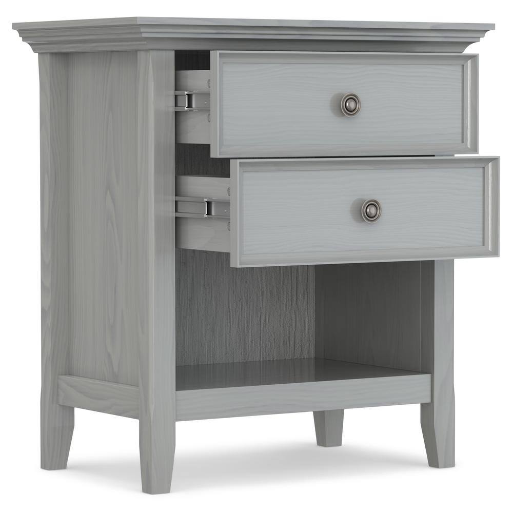 Fog Grey Solid Wood 2-Drawer Bedside Table