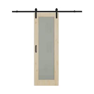 24 in. x 80 in. 1 Lite Tempered Frosted Glass Unfinished Solid Core Pine Wood Sliding Barn Door with Hardware Kit