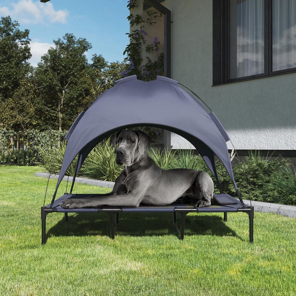 X-Large Navy Elevated Outdoor Dog Bed with Canopy