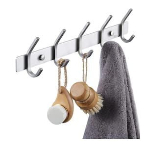 Wall Mount Towel Rail Rack with 5 Scroll Hooks in Brushed Stainless Steel