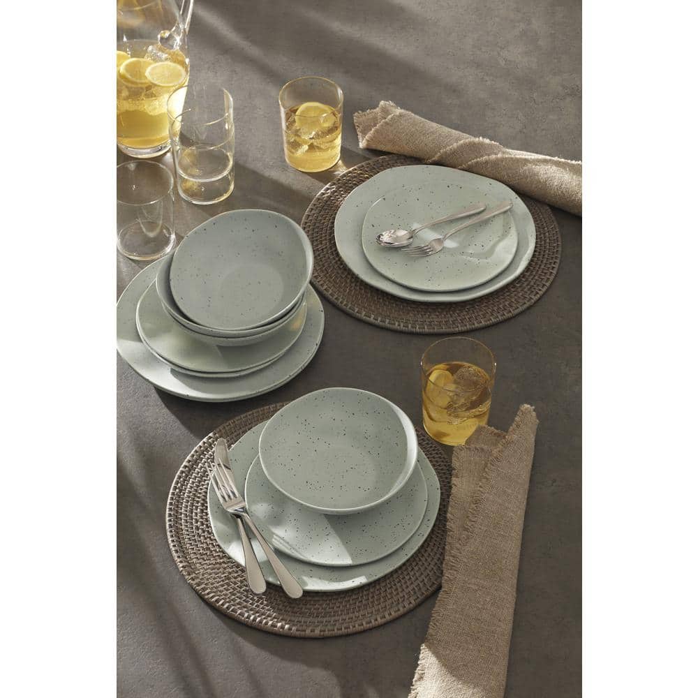 Mint and White Speckled Melamine 12-Piece Dinnerware Set