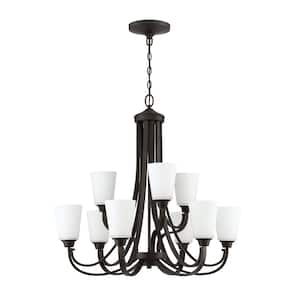 Grace 9-Light Espresso Finish with Frost White Glass Transitional Chandelier for Kitchen/Dining/Foyer, No Bulbs Included