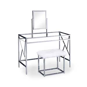 Helaine Contemporary 2-Piece in Chrome Metal Vanity and Stool Set