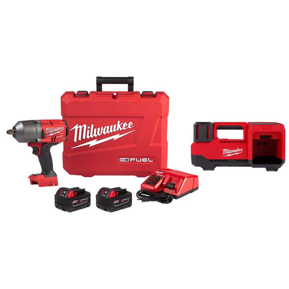 Milwaukee M18 FUEL 18V Brushless Cordless 1/2 in. High-Torque Impact Wrench  w/Friction Ring Kit w/M18 18-Volt Cordless Inflator 2767-22R-2848-20 The  Home Depot