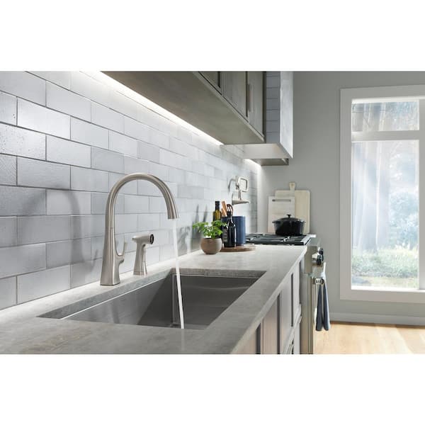 KOHLER Graze Single Handle Standard Kitchen Faucet with Swing Spout and Sidespray in Vibrant Stainless