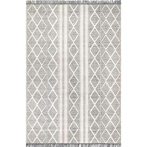 Miriam Striped Tribal Tassel Gray Doormat 2 ft. x 4 ft. Indoor/Outdoor Patio Area Rug