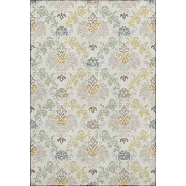 Mayfield Premium Machine Washable Abstract AMF2544 Ivory 5 ft. x 7 ft. 6 in. Area Rug