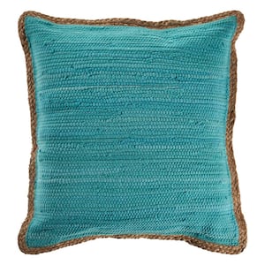 Solitaire Turquoise Blue Solid Woven Cozy Poly-fill 20 in. x 20 in. Indoor Throw Pillow