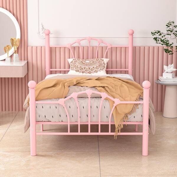 VECELO Twin Metal Bed Frame with Shell Headboard, Heavy Duty Slats