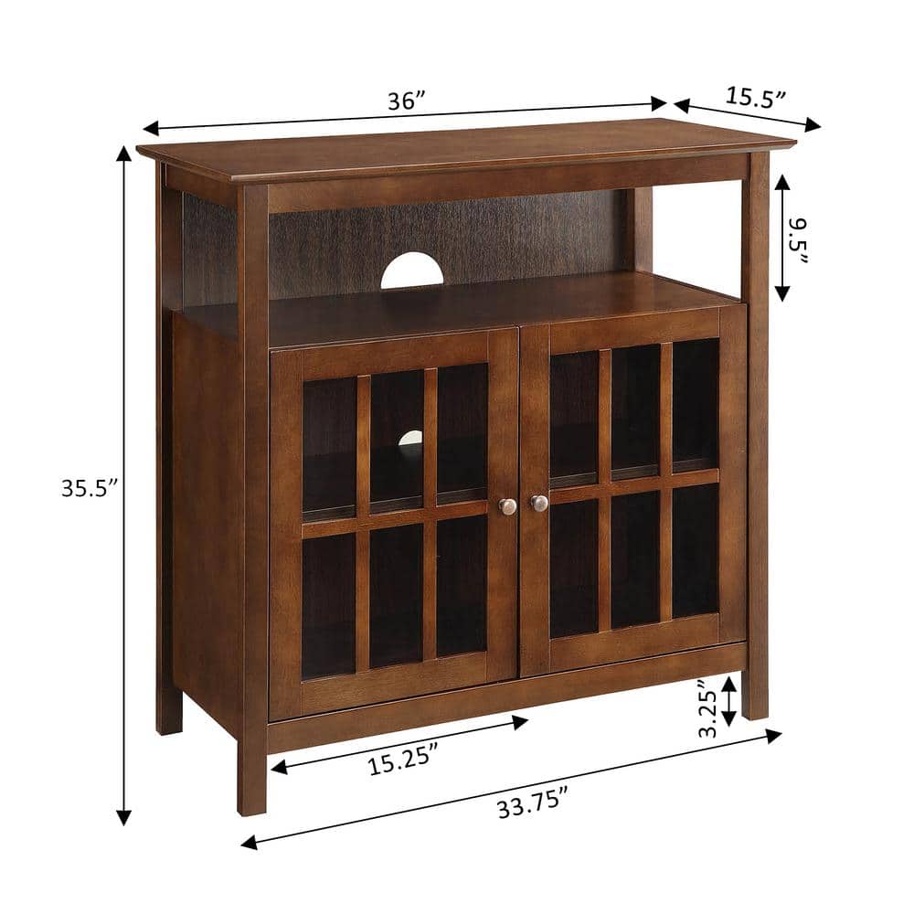 Espresso Solid Pine and Birch Veneer Highboy TV Stand with Cabinets