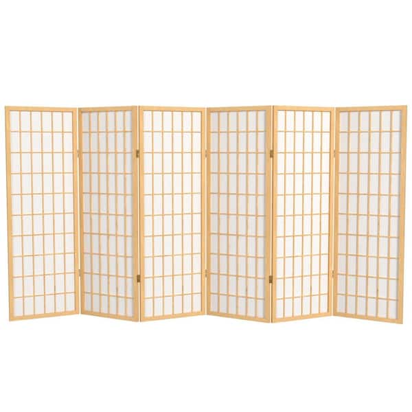 RED LANTERN 4 ft. Short Window Pane Shoji Screen - Natural - 6 Panels