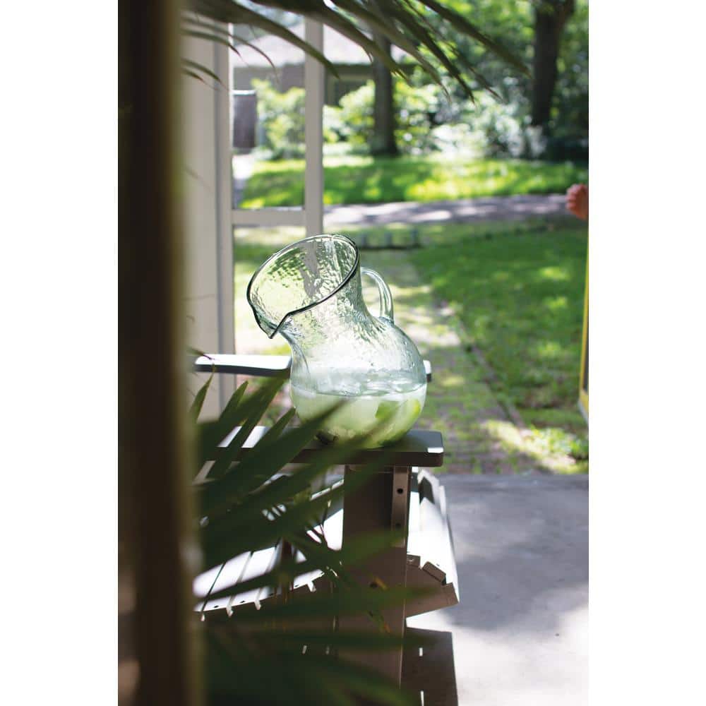 Large Clear Hand-Blown Glass Tilted Pitcher