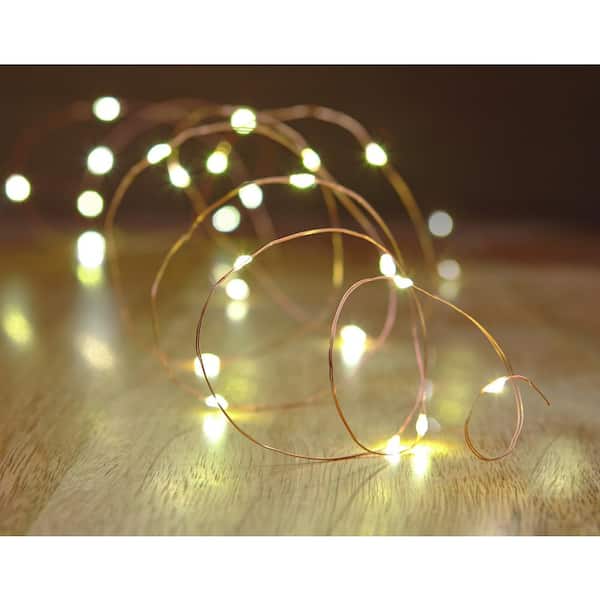 Hampton Bay Outdoor/Indoor 16 ft. Battery Powered Micro LED Copper Wire Fairy String Light (2-Pack)
