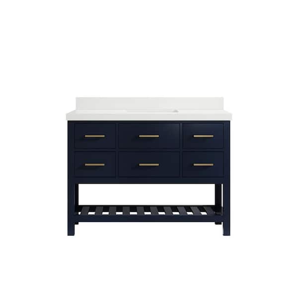 Willow Collections Parker 48 in. W x 22 in. D x 36 in. H Bath Vanity in Navy Blue with 2 in. White Quartz Top