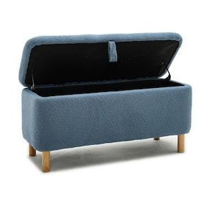 Blue Upholstered Storage Ottoman and Dining Entryway Bench, Dining Benches 39.3 in.