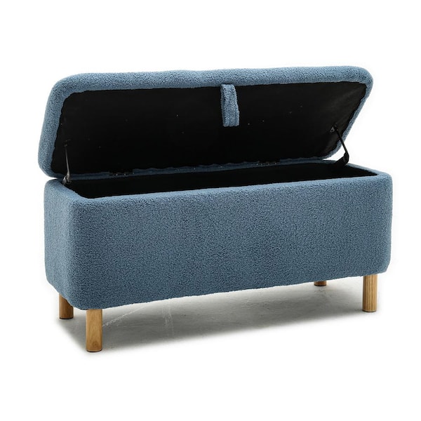 IDEAGLE Blue Upholstered Storage Ottoman and Dining Entryway Bench, Dining Benches 39.3 in.