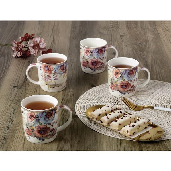 8 Pcs 12 oz White Porcelain Mug Saucer Set. Coffee Tea Cups 4 FREE Spoons