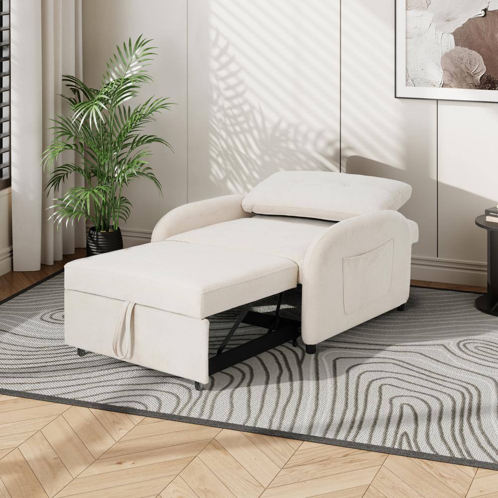 Beige Cotton Linen 3-in-1 Convertible Sleeper Sofa Chair