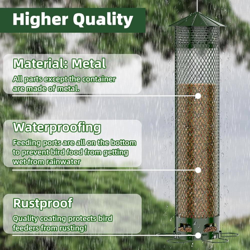 Green Metal Hanging Squirrel Resistant Seed Bird Feeder